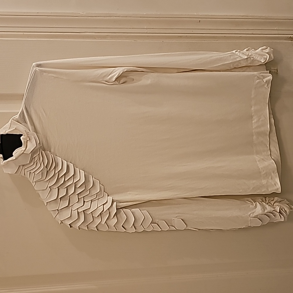 Faux leather petal sleeve white top